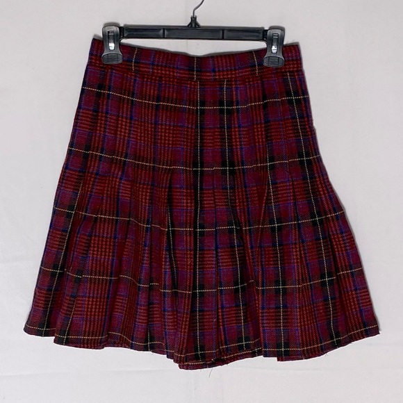 Vintage Atmosphere Burgundy Plaid Pleated Mini Skirt XS - Picture 1 of 16